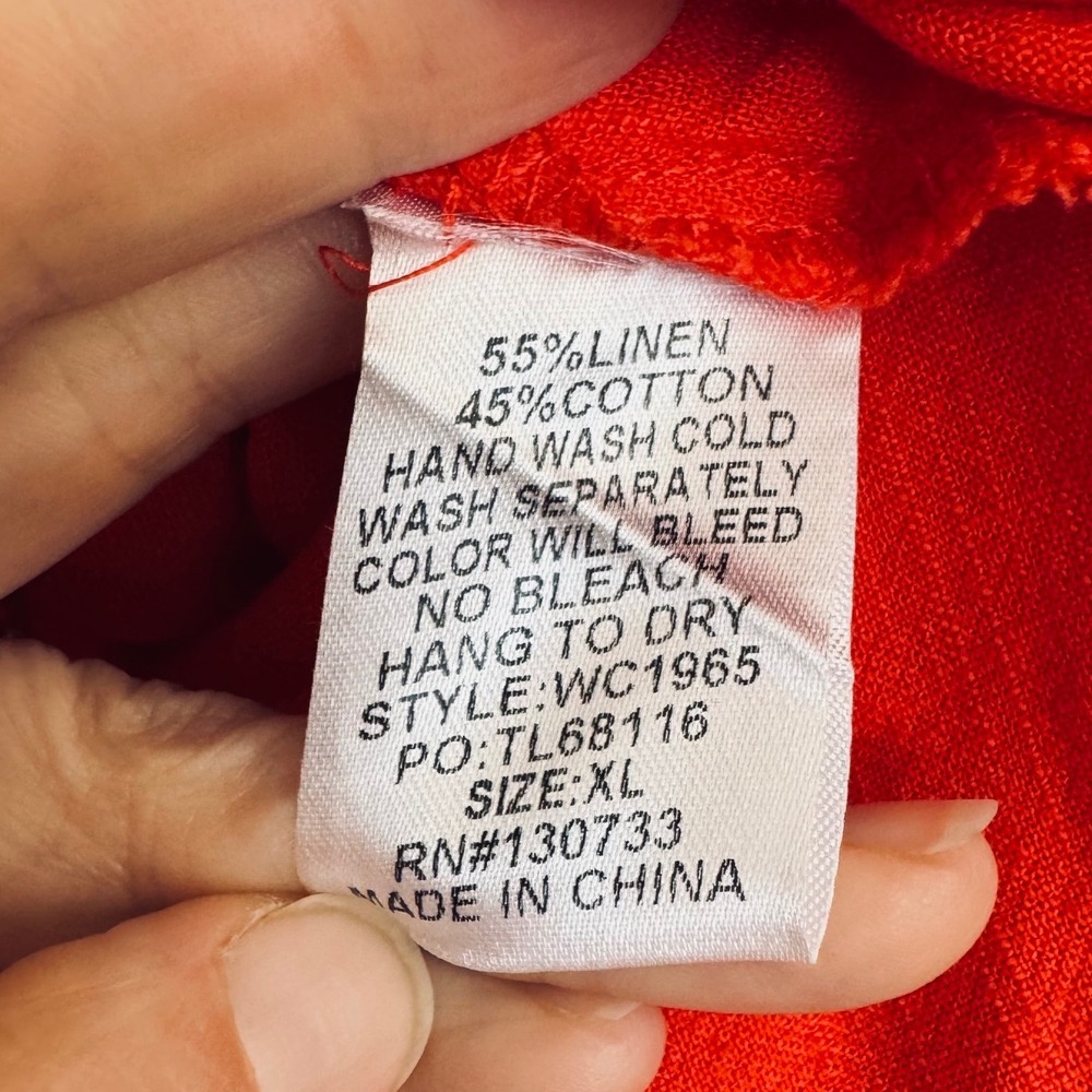 Umgee USA Red Linen Cotton Off Shoulder Ruffle Sleeve Tie Front Top XL - Picture 5 of 7